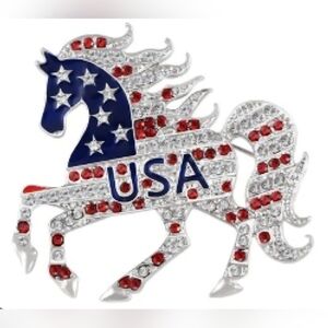 Patriotic Horse Brooch with USA Design